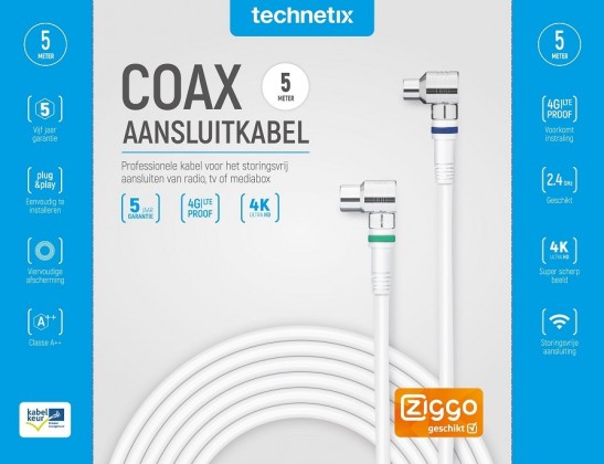 Coax aansluitkabel (ziggo geschikt) 5m
